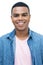 Passport photo of laughing brazilian young adult man with braces