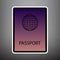 Passport sign illustration. Vector. Violet gradient icon with bl