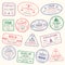 Passport stamp, travel visa sign icon set