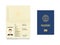 Passport template. Closed and open document for travel and immigration, identity pages with male photo, sample data and