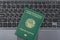 Passport of Uzbekistan on the keyboard