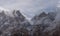 Passu Cathedral mountain peak with cloudy and foggy environment in Pakistan