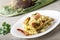 Pasta with artichoke cream and bacon