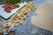 Pasta, bacon and parsley ready to prepare a tasty homemade dinner