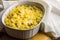 Pasta bake close up - Creamy macaroni, cheese, green pepper and