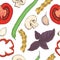 Pasta, Beans, Herbs and Tomatoes Seamless Pattern