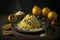 pasta carbonara with parmesan and lemon illustration Generative AI