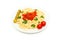 Pasta with cheese and sauce of peppers, tomatoes