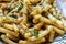 Pasta with chicken in a cream sauce, seasoned with fresh herbs