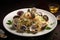 Pasta with clams spaghetti alle vongole italian food. Spaghetti alle Vongole salad on background