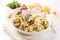 Pasta with Clams on white background