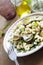 Pasta with courgette, feta and mint