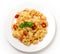 Pasta with cream and tomatoes from above