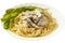 Pasta with creme mushroom sauce (isolated)