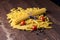 Pasta with different types of italian pasta. Uncooked pasta on