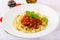 Pasta Fettuccine Bolognese with tomato sauce