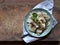 Pasta fetuchini from radish radish with mushrooms and basil. Italian AIP breakfast, dinner or lunch. Autoimmune Paleo. Diet health