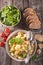 Pasta, fresh salad and bread