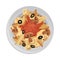 Pasta with Gravy and Mushrooms Served on Plate Vector Closeup Illustration