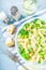 Pasta with green vegetables and cheese