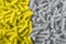 Pasta of Iluminating yellow and ultimate gray colors background - Pantone`s fashionable colors of 2021