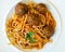 Pasta Linguine with meatballs and tomato sauce