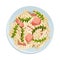 Pasta with Meat Slabs and Greenery Served on Plate Vector Illustration