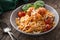 Pasta with Meatballs, parmesan cheese and herbs