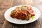 pasta with minced beef tomato sauce and cheese