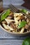 Pasta with mushrooms and greens