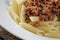 Pasta nautically on wood table