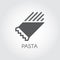 Pasta in package glyph icon. Graphic symbol of floury meal. Spaghetti or macaroni black flat label. Food logo. Vector