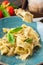 Pasta pappardelle with mixed wild mushrooms and creamy sauce