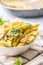 Pasta pene with chicken pieces mushrooms parmesan cheese sauce a