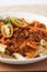 Pasta penne bolognese meat tomato sauce