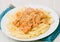 Pasta penne with salmon