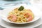 Pasta Primavera with grilled shrimps
