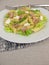 Pasta salad with tuna, lettuce, horseradish cream and basil sprouts