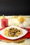 Pasta with sardines and fennel on Christmas table