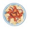 Pasta with Seafood Served on Plate Vector Closeup Illustration