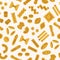 Pasta seamless pattern. Vector background with italian noodle, fusilli, macaroni, ravioli, spaghetti. Food flat illustration