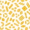 Pasta seamless pattern. Vector pattern with italian noodle, fusilli, macaroni, ravioli, spaghetti. Food illustration