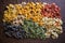 pasta shapes of farfalle organized neatly