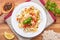 Pasta with shrimp, tomatoes, lemon and herbs