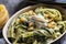 Pasta Tagliatelle with Green Baby Spinach, Gorgonzola Cheese and Pine Nuts