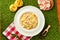 Pasta tagliatelli carbonara. Traditional italian dish of pasta with pancetta, ham, egg, hard parmesan cheese and cream sauce