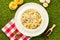 Pasta tagliatelli with chiken, mashrooms and cream sauce