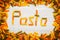 Pasta Text with Colored Fusilli