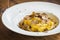 Pasta with truffles.Restaurant menu plate.