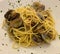 Pasta vongole, clam sauce in white plate